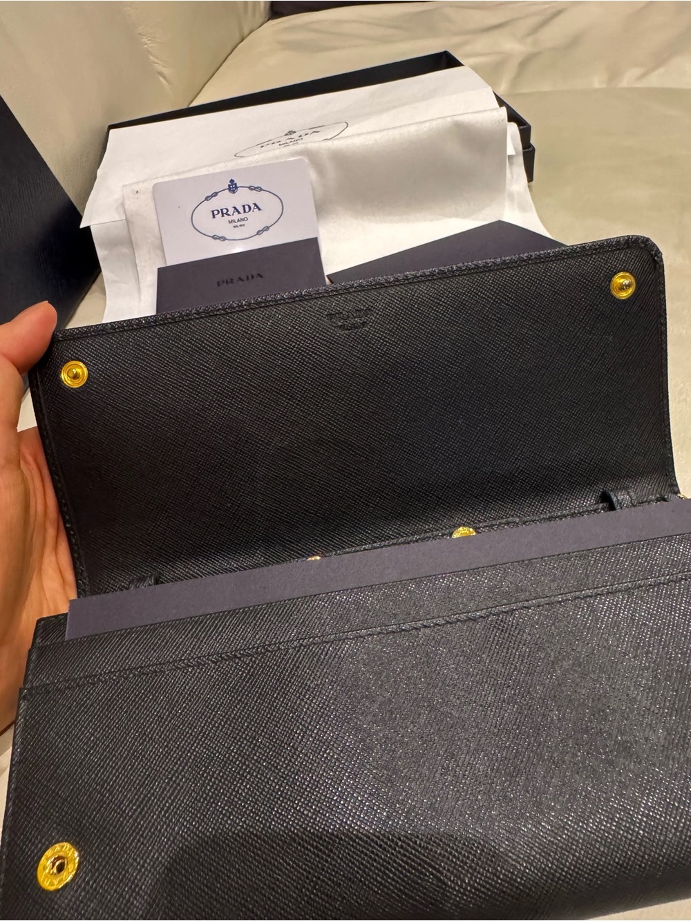 [Authentic] Prada Black Saffiano Leather Wallet on Chain with Gold Hardware - Picture 6 of 15